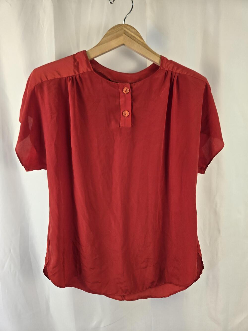 Gianna Shirt Womens Large Red Short Sleeve Henley Lightweight Sheer Blouse